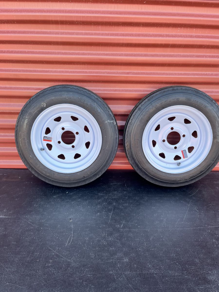 New Set of 2 ST 4.80-12 Trailer Tires with Rims