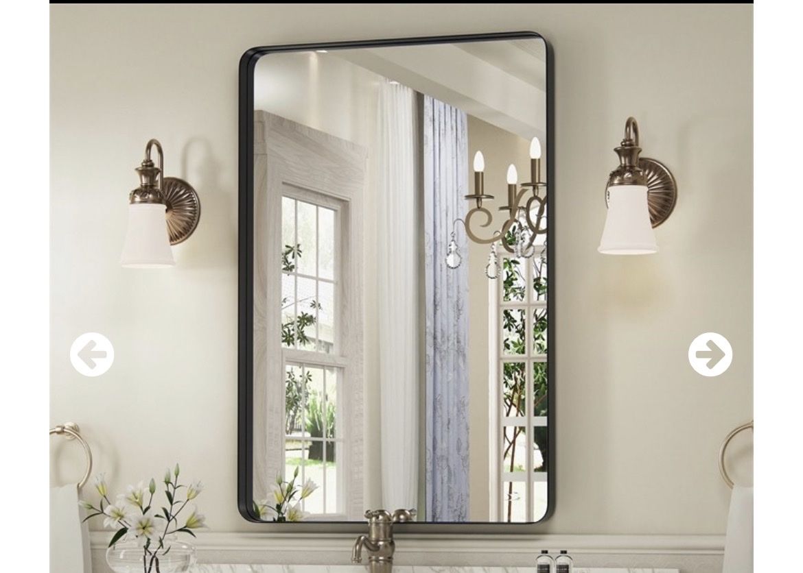 Brand new Modern Black Metal Framed Wall Mirror with Rounded Corners 29.5 x 21.5