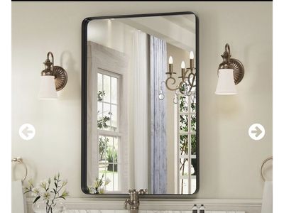 Brand new Modern Black Metal Framed Wall Mirror with Rounded Corners 29.5 x 21.5