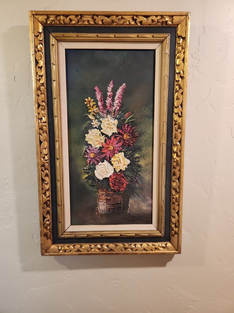 J Morales impasto floral oil painting