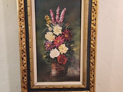 J Morales impasto floral oil painting