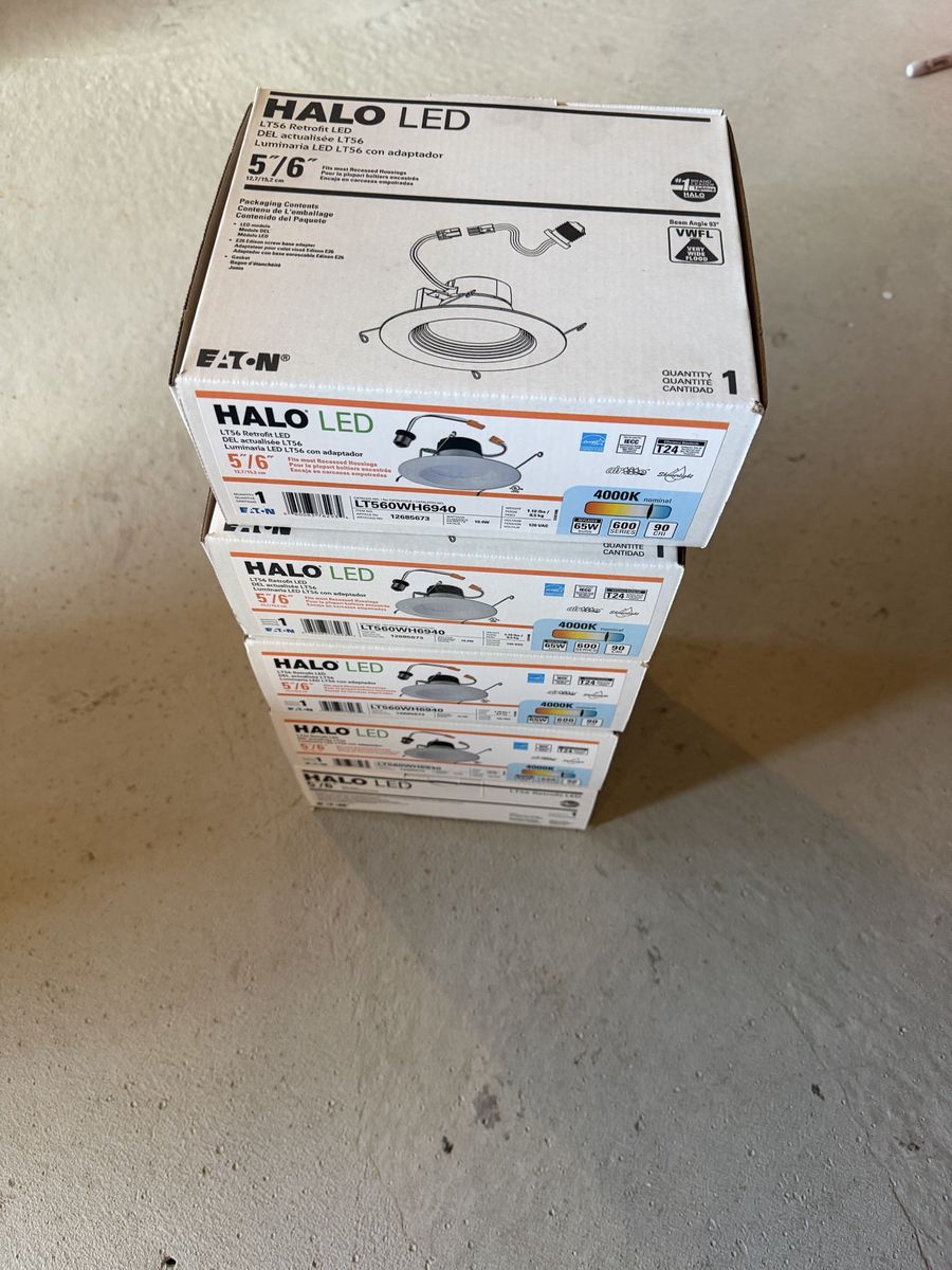 5 Halo LED 6” recessed retrofit lights- new in box