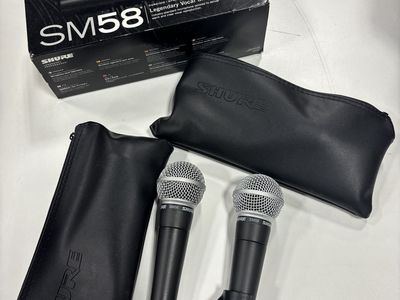Shure SM58 Legendary Vocal Dynamic Microphone - Pair with Pouches & Mounts