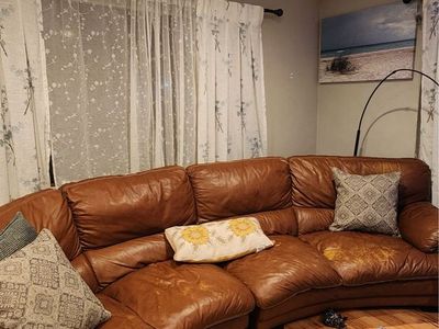 Free high end Brown Leather Curved Sectional Sofa