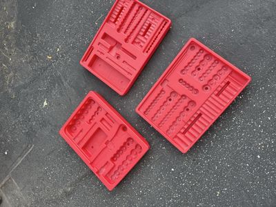 Red Plastic Tool Organizers (Set of 3) - Empty Trays for Wrenches, Sockets, and Bits
