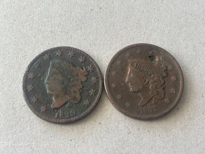 1829 & 1837 large cents, chopmarks