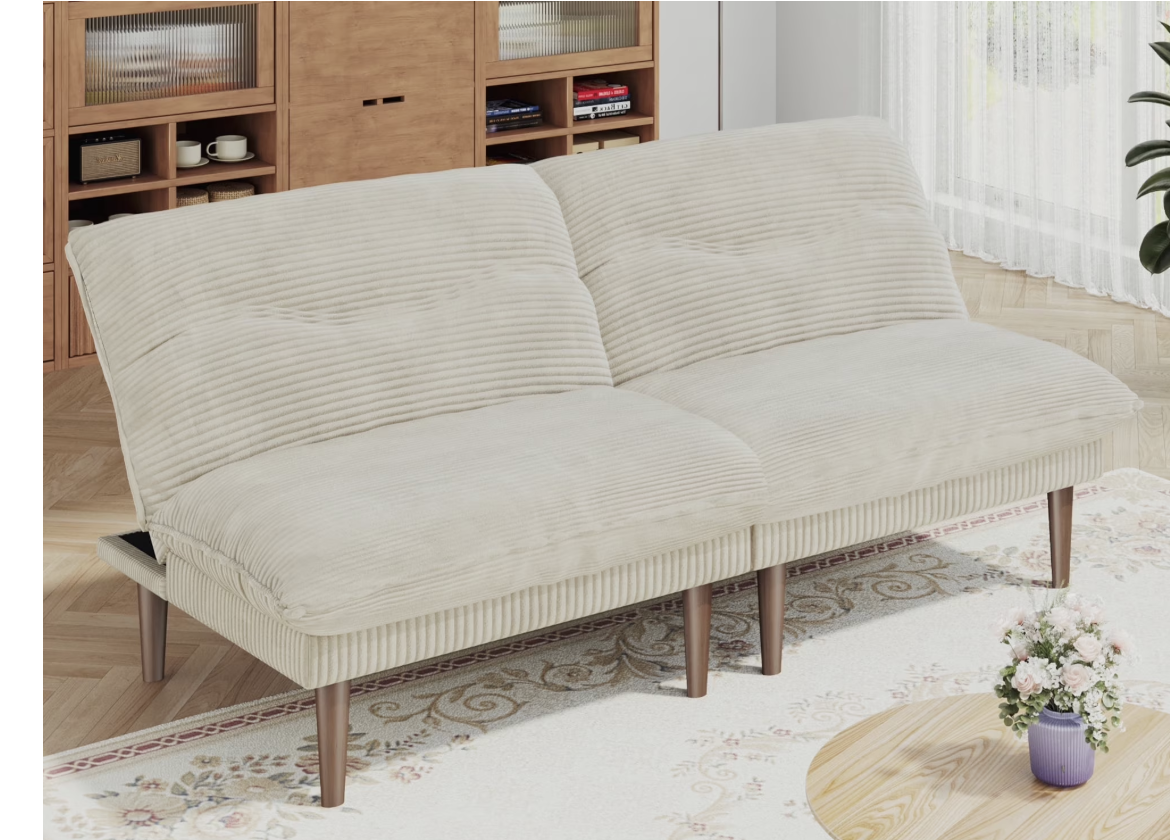 New in Box Futon Convertible Sofa Bed, Corduroy Loveseat Sleeper Sofa Couch