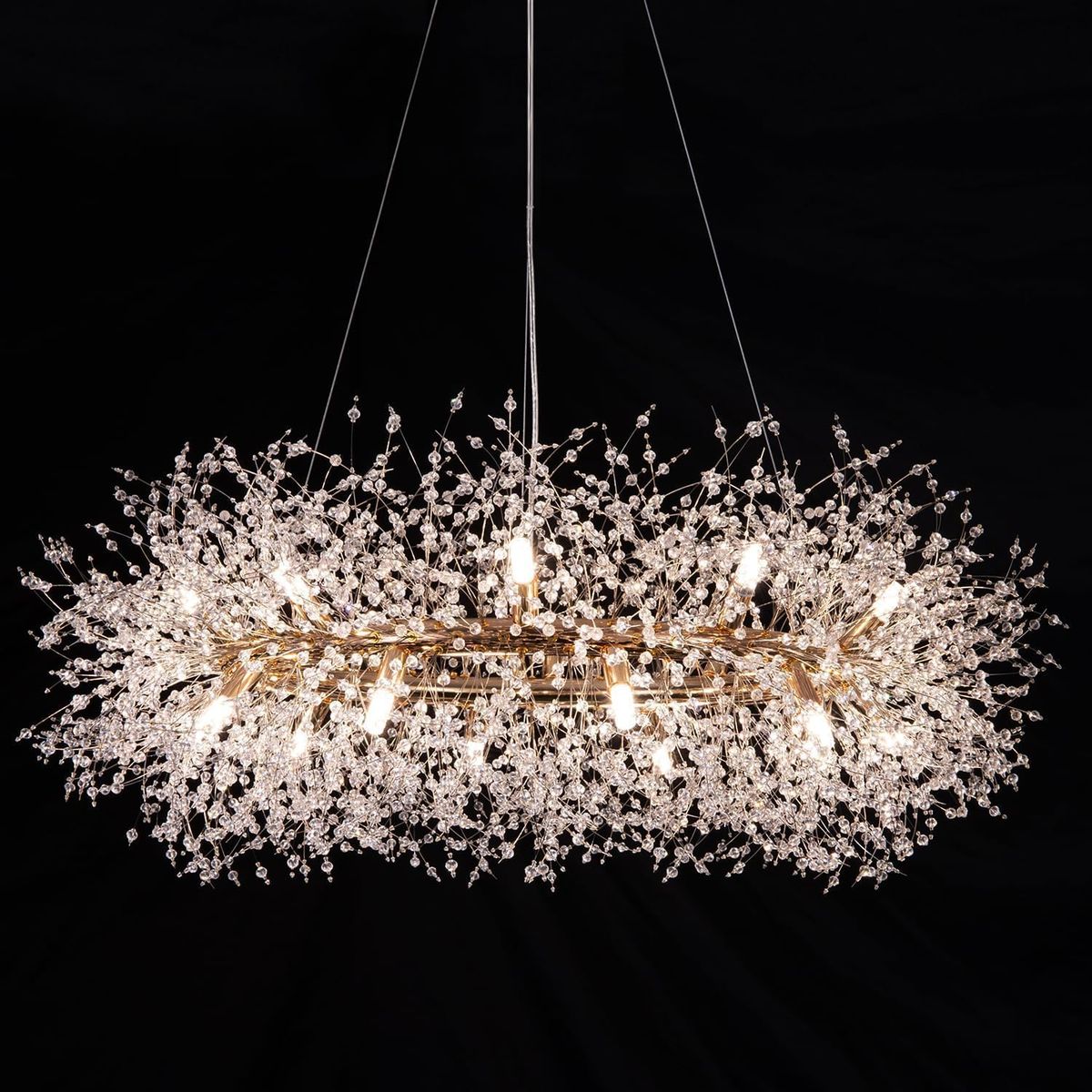 Wellmet Firework 38" Gold Crystal Firework Chandelier Mid Century Round Ceiling Lighting