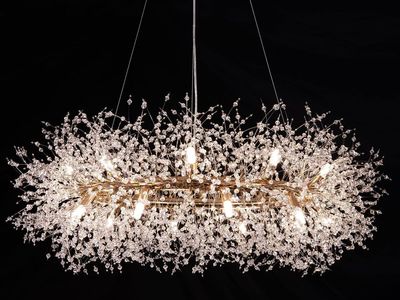 Wellmet Firework 38" Gold Crystal Firework Chandelier Mid Century Round Ceiling Lighting
