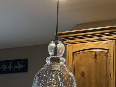 Set of 3 Clear Seeded Glass Pendant Lights with Black Fixtures