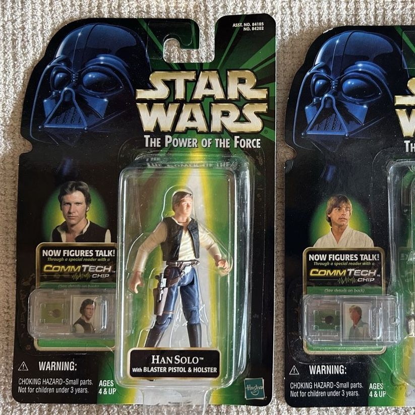 Star Wars The Power of the Force Han Solo w/ Blaster & Holster CommTech Action Figure Green Card