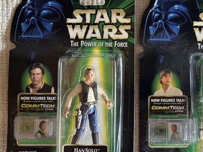 Star Wars The Power of the Force Han Solo w/ Blaster & Holster CommTech Action Figure Green Card