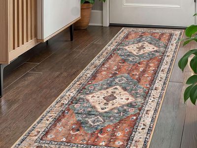 New! Runners for Hallways 2x5 Ft Washable Kitchen Runner Rug Boho Runner Rug for Entryway Indoor Rust/Orange/Blue Printe