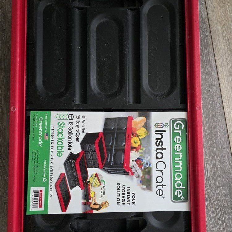 Greenmade InstaCrate 12 Gallon Folding Stackable Storage Tote - Red/Black 2 pcs