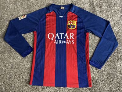FC Barcelona 2016-2017 Home Long-Sleeve Soccer Jersey - Adult Small - Qatar Airways