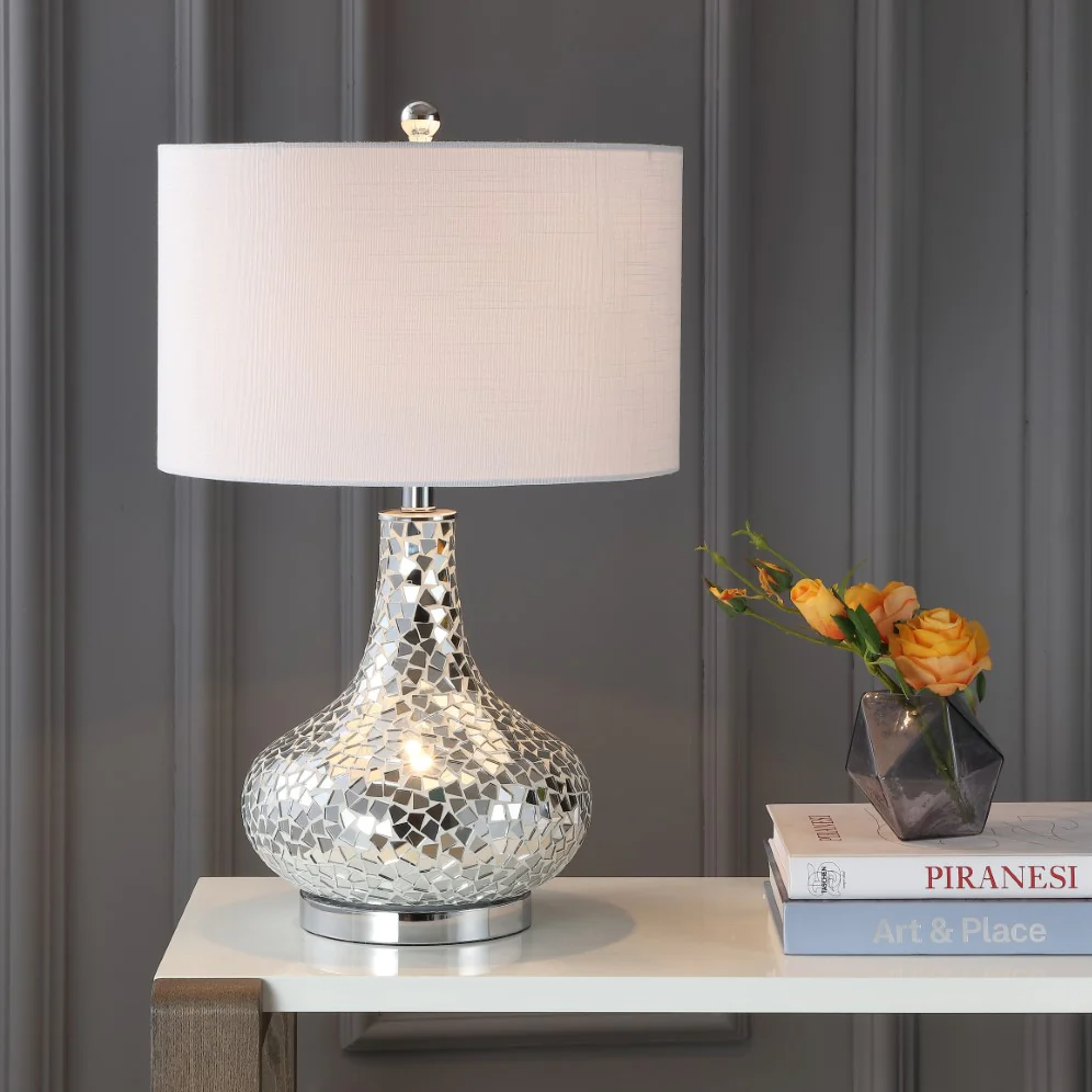 High Quality Mirrored Mosaic LED Table Lamp By Jonathan Y. New In Box. Retails $140.