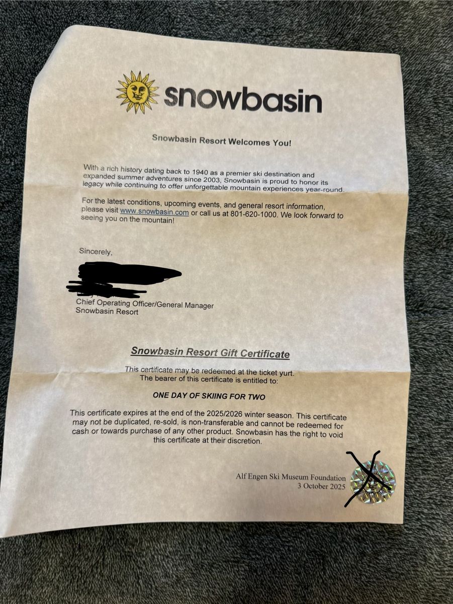 2 Snowbasin Lift Tickets