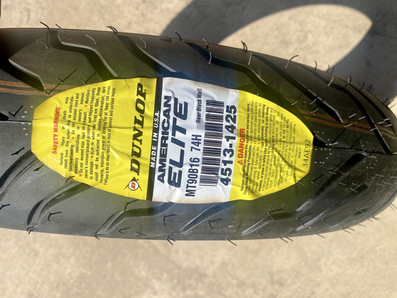 Dunlop American Elite NT90B16 74H Rear Black Wall Motorcycle Tire - Made in USA