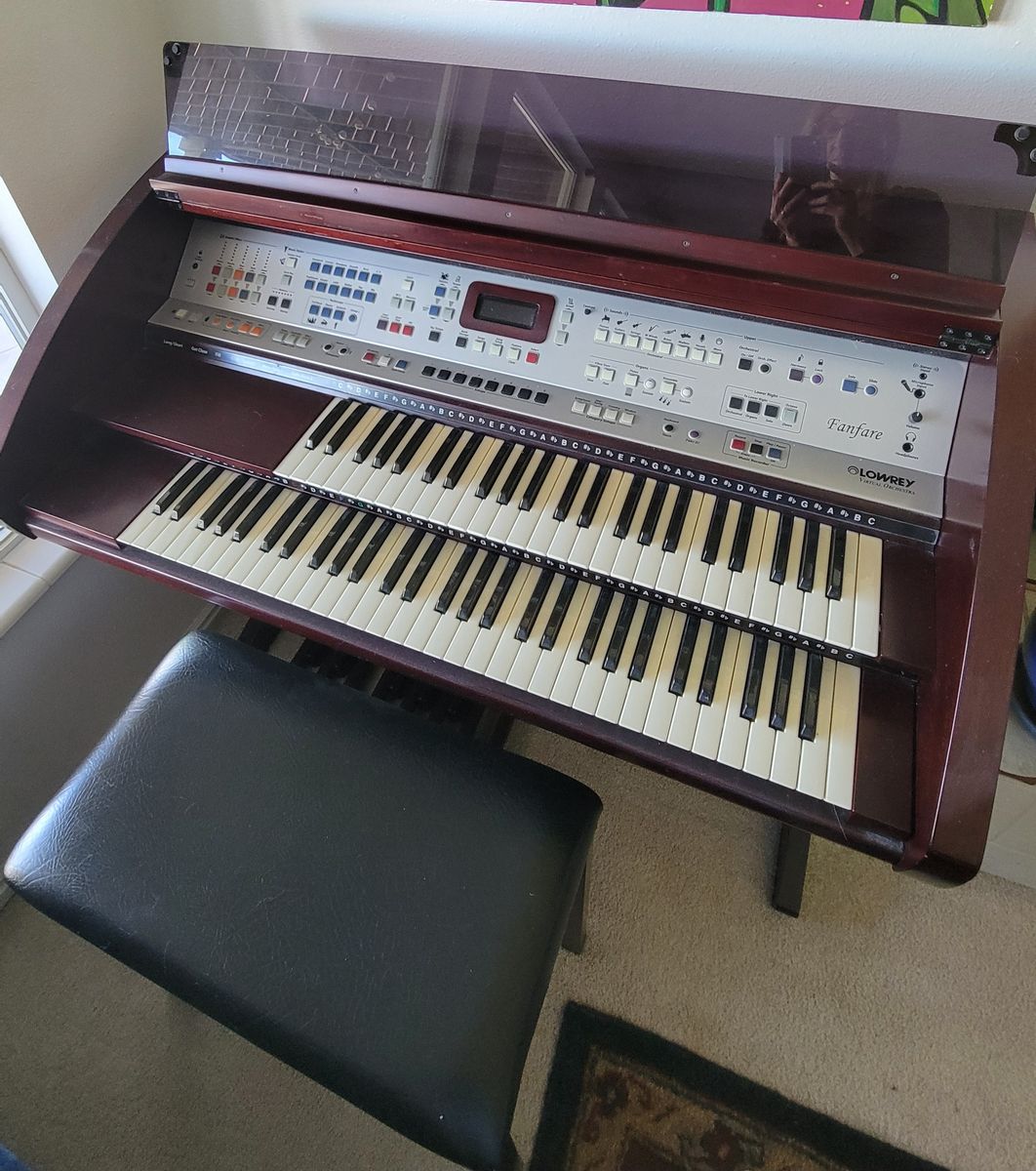 Lowrey Fanfare Organ Console Electronic Keyboard Music Instrument with Bench & Songbook