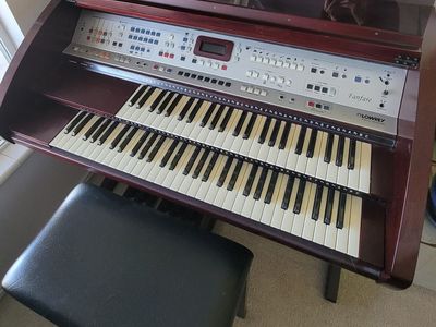 Lowrey Fanfare Organ Console Electronic Keyboard Music Instrument with Bench & Songbook
