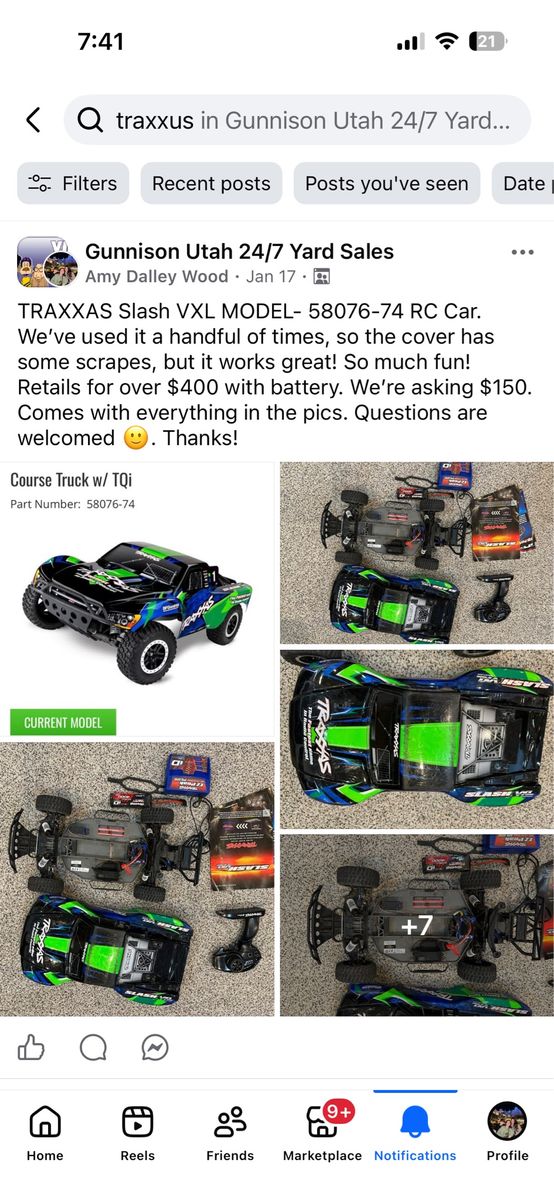 Traxxas Slash VXL 4x4 RC Car Model 58076-74 with TQi Controller and Battery