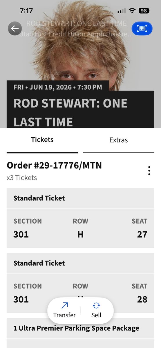 Rod Stewart tickets with Premier parking
