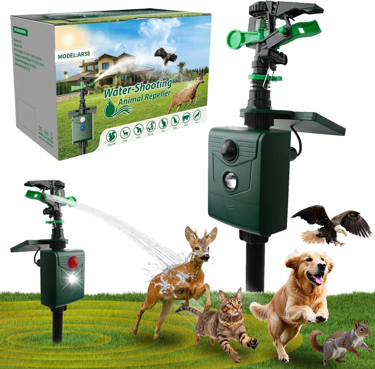 NEW Animal Repellent – Motion-Activated Water Sprinkler Solar Powered Lawn, Garden & Yard Protection