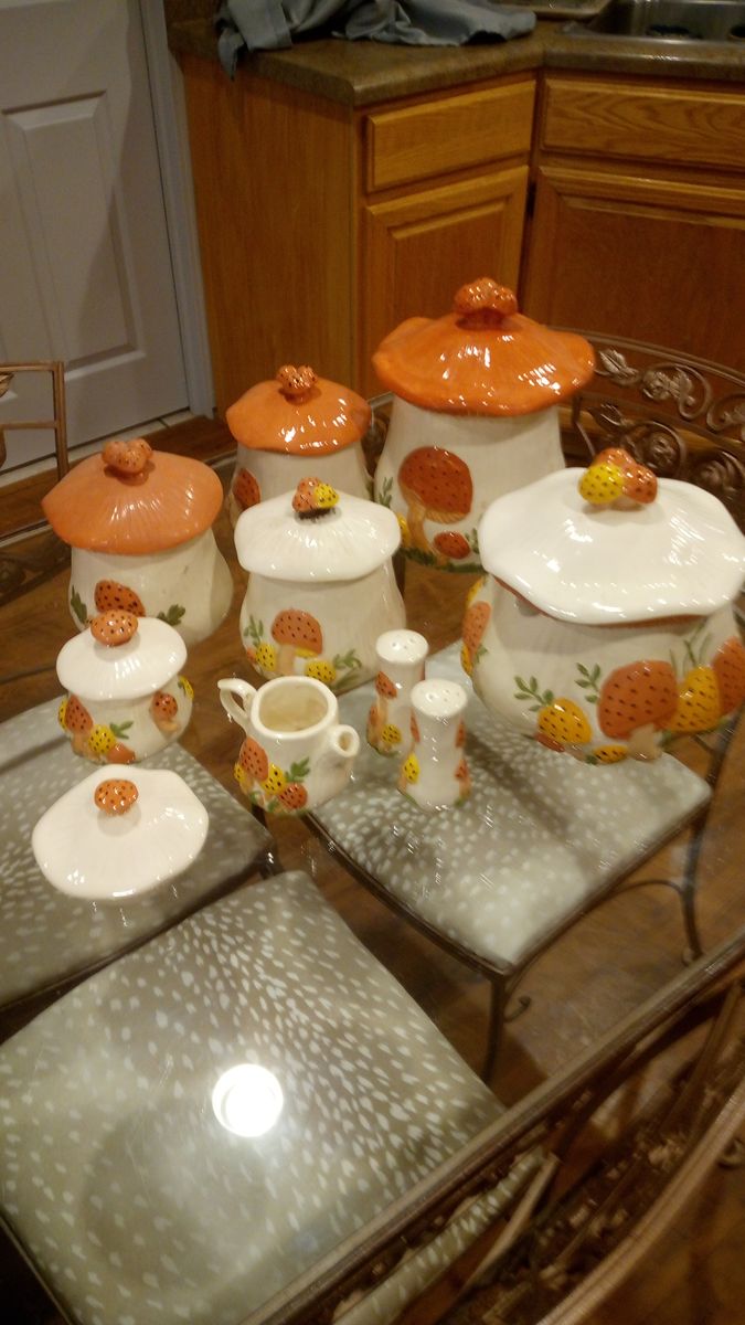 Vintage 9 piece Mushroom Ceramic Jars