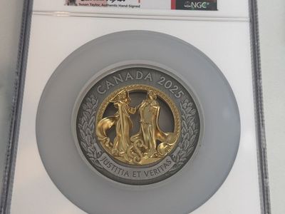 2025 Canada 5 oz Silver Allegories of Justice & Truth NGC MS70 Antiqed FR Signed