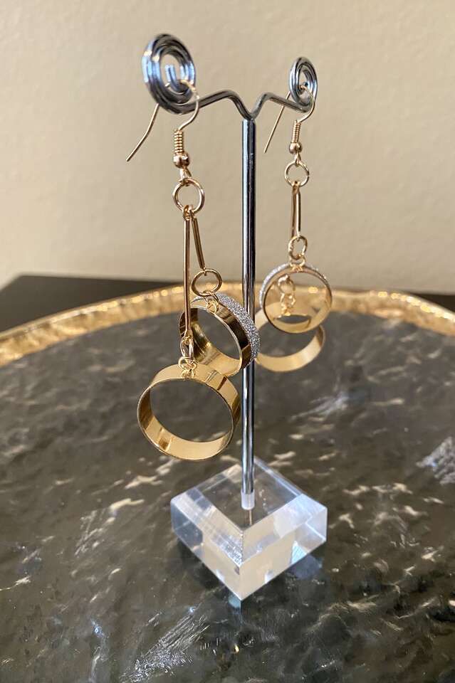 NEW! Gorgeous Gold and Silver Bling Drop Double Hoop Earrings - Very Unique - C ALL PHOTOS