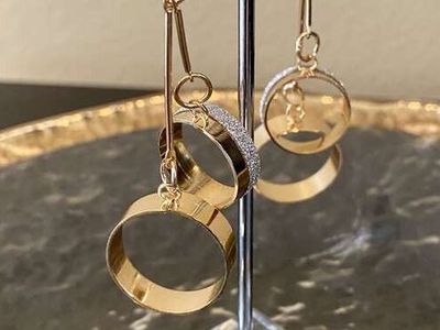 NEW! Gorgeous Gold and Silver Bling Drop Double Hoop Earrings - Very Unique - C ALL PHOTOS