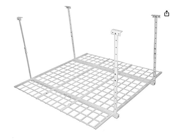 White Overhead Garage Ceiling Storage Rack Wire Shelf Unit