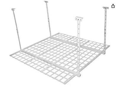 White Overhead Garage Ceiling Storage Rack Wire Shelf Unit