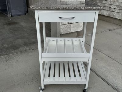 Rolling Kitchen Cart with Granite Look Top