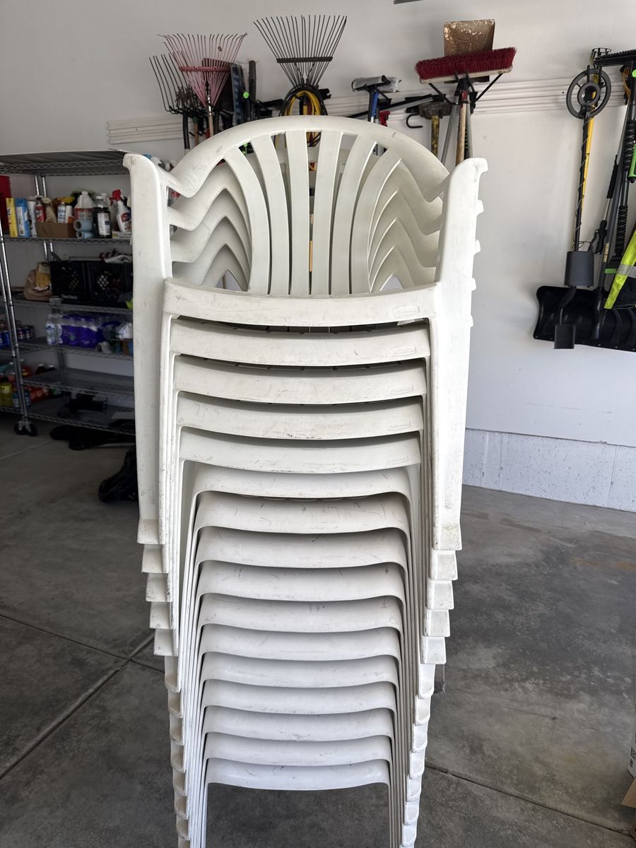 16 Stackable Plastic Patio Chairs - White Outdoor Seating