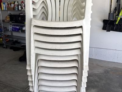 16 Stackable Plastic Patio Chairs - White Outdoor Seating