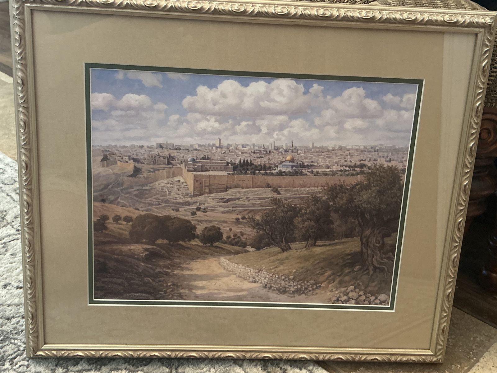 ART - Framed Jerusalem Cityscape Print Wall Art Decor with Gold Tone Frame