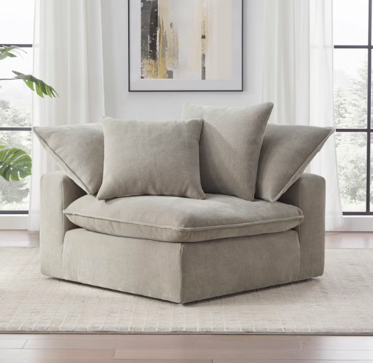 New in Box Sereen Fabric Corner Chair with 2 Pillows, Taupe