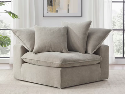 New in Box Sereen Fabric Corner Chair with 2 Pillows, Taupe