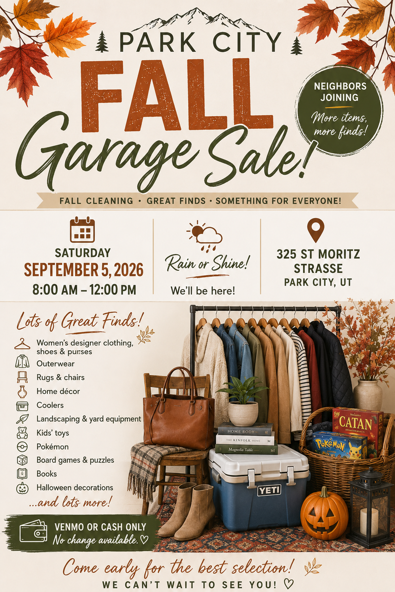 Park City Garage Sale – Designer Clothes, Pokémon, Home & More