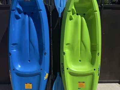 2 Lifetime Kid Kayaks and Paddles - Excellent Condition