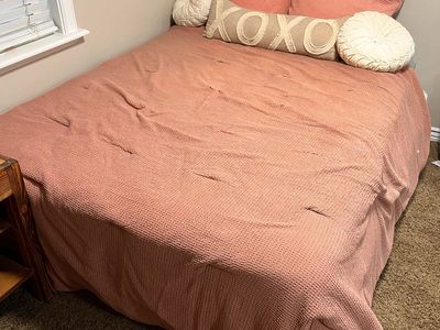 Queen bed with box spring and metal frame