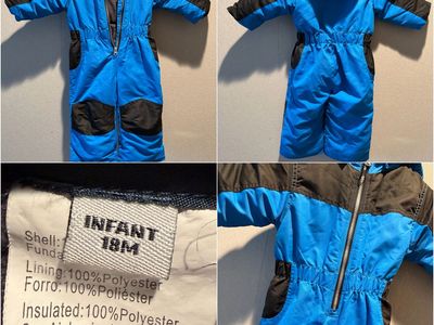 Infant Blue and Black Winter Snowsuit Size 18M Hooded Insulated