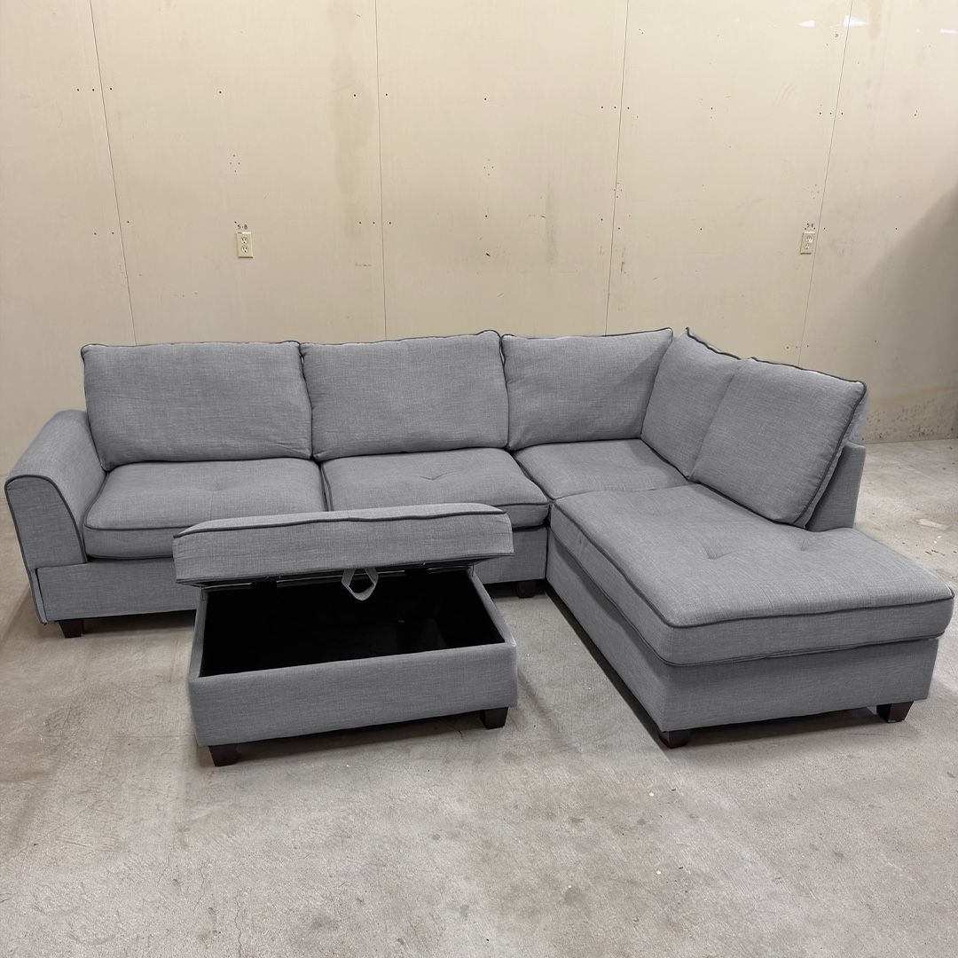 Dark Gray Sectional w/ Storage Ottoman - Free Delivery