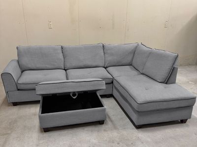 Dark Gray Sectional w/ Storage Ottoman - Free Delivery