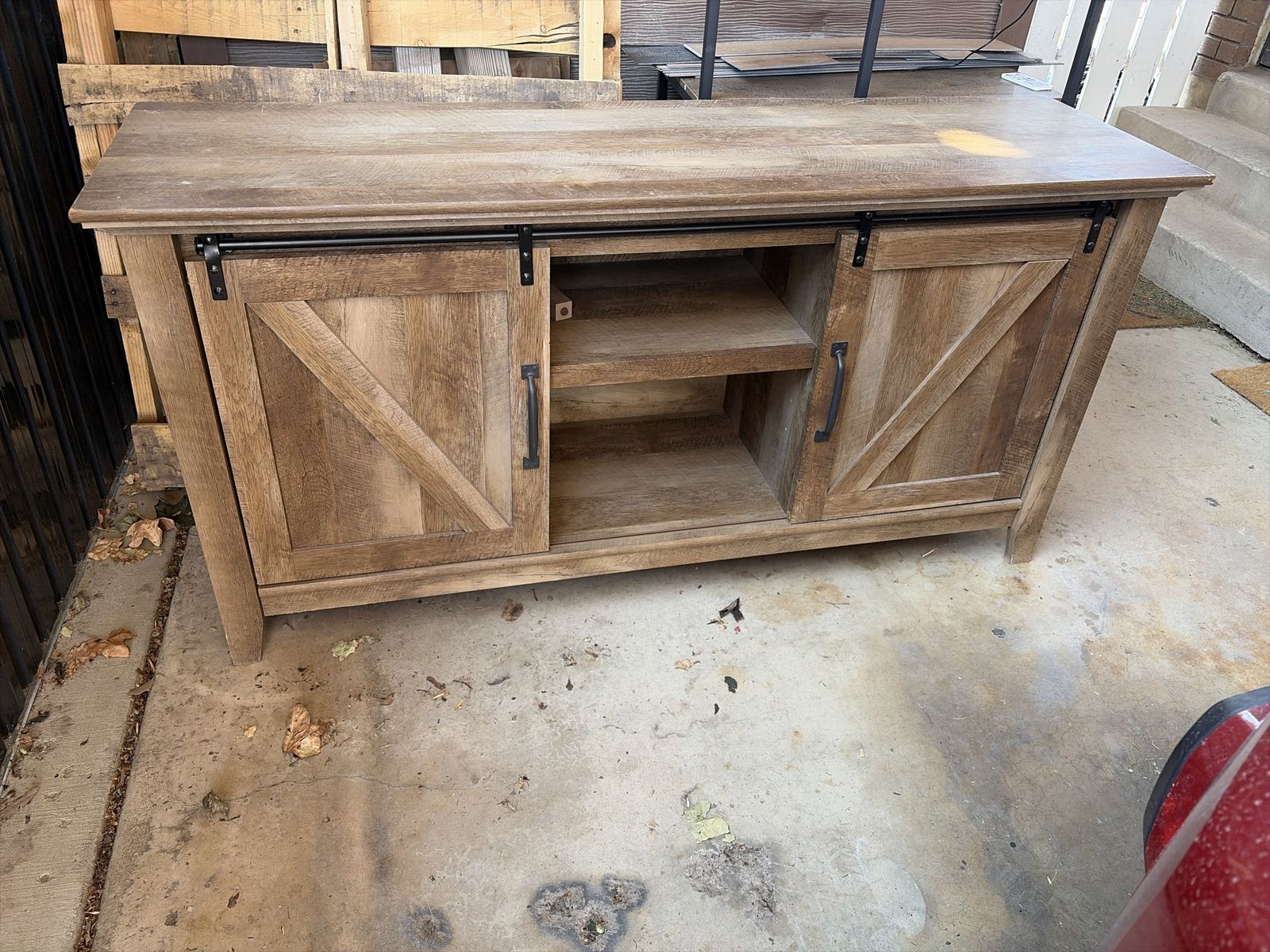 Rustic Farmhouse Wooden TV Stand Console with Sliding Barn Doors