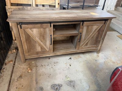 Rustic Farmhouse Wooden TV Stand Console with Sliding Barn Doors