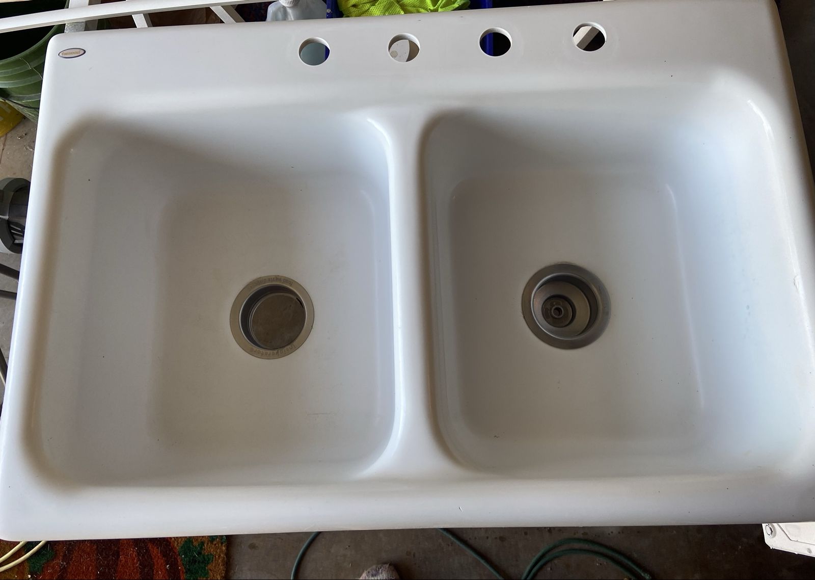 ThermoCast White Double Bowl Drop-In Kitchen Sink 22 in. Depth 4 Hole