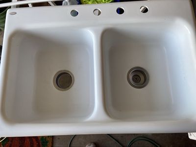 ThermoCast White Double Bowl Drop-In Kitchen Sink 22 in. Depth 4 Hole