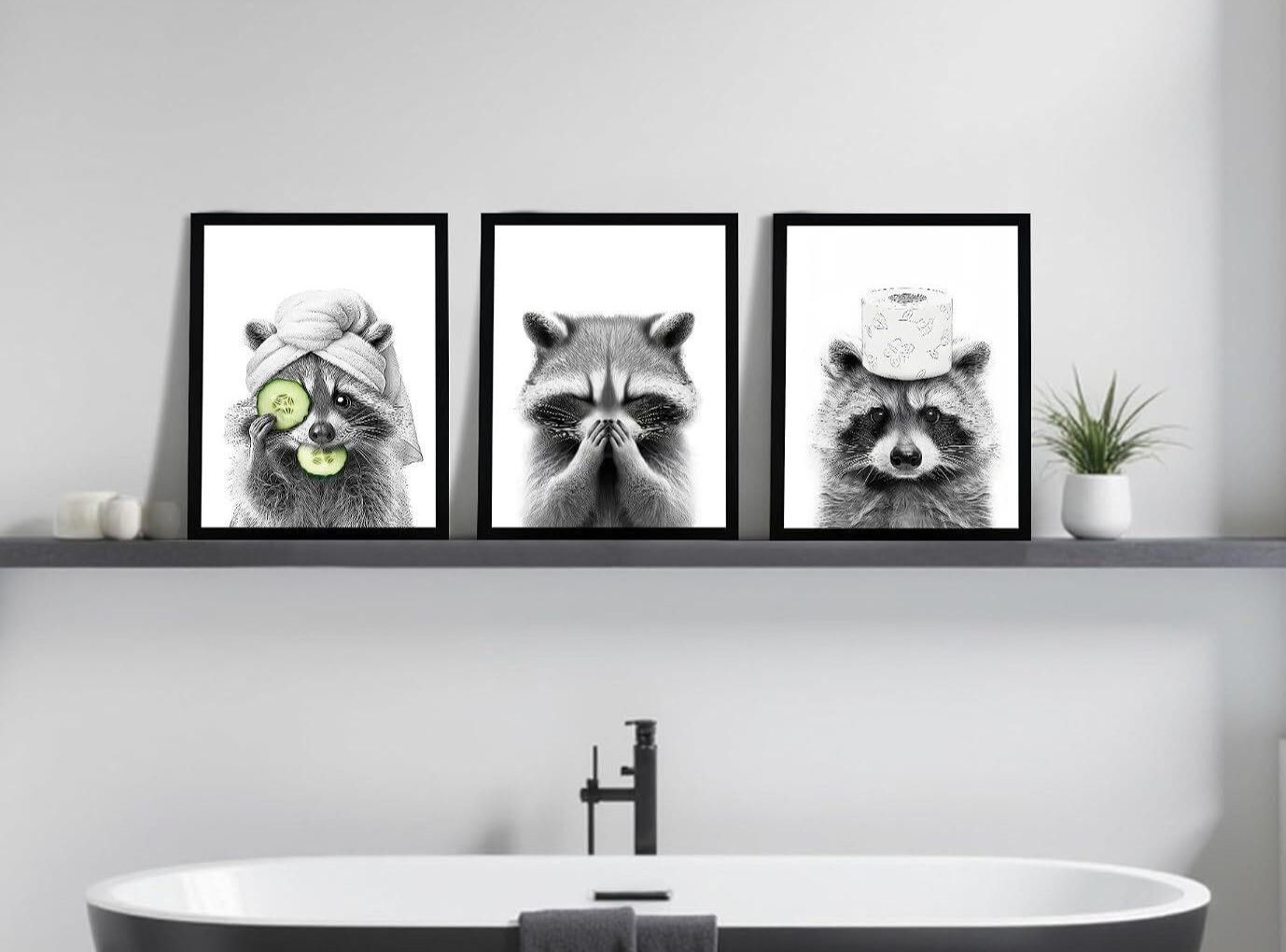 3Pcs Funny Raccoon Wall Art